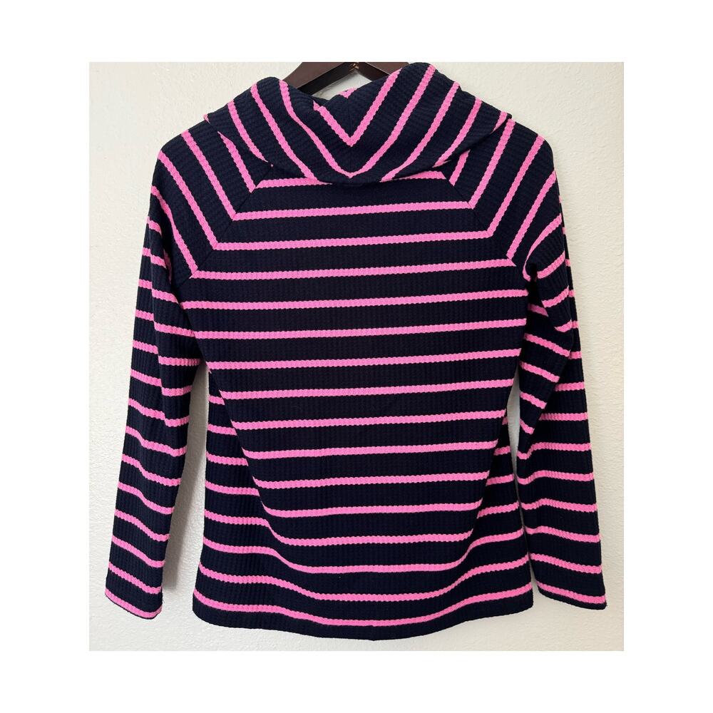 Talbots Navy Blue and Pink Stiped Waffle Knit Thermal Cowl Neck Shirt Size Small - Picture 5 of 5